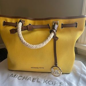 Michael Kors yellow canvas and leather tote